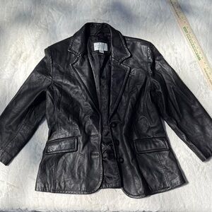 Black Leather Blazer Jacket - Women